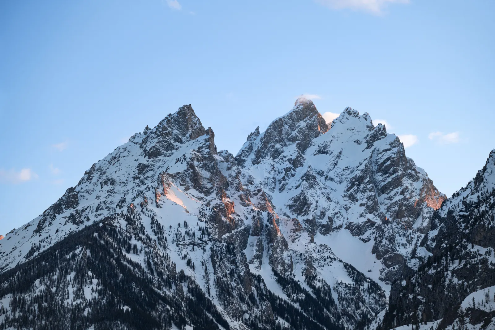 Grand Tetons covered in snow