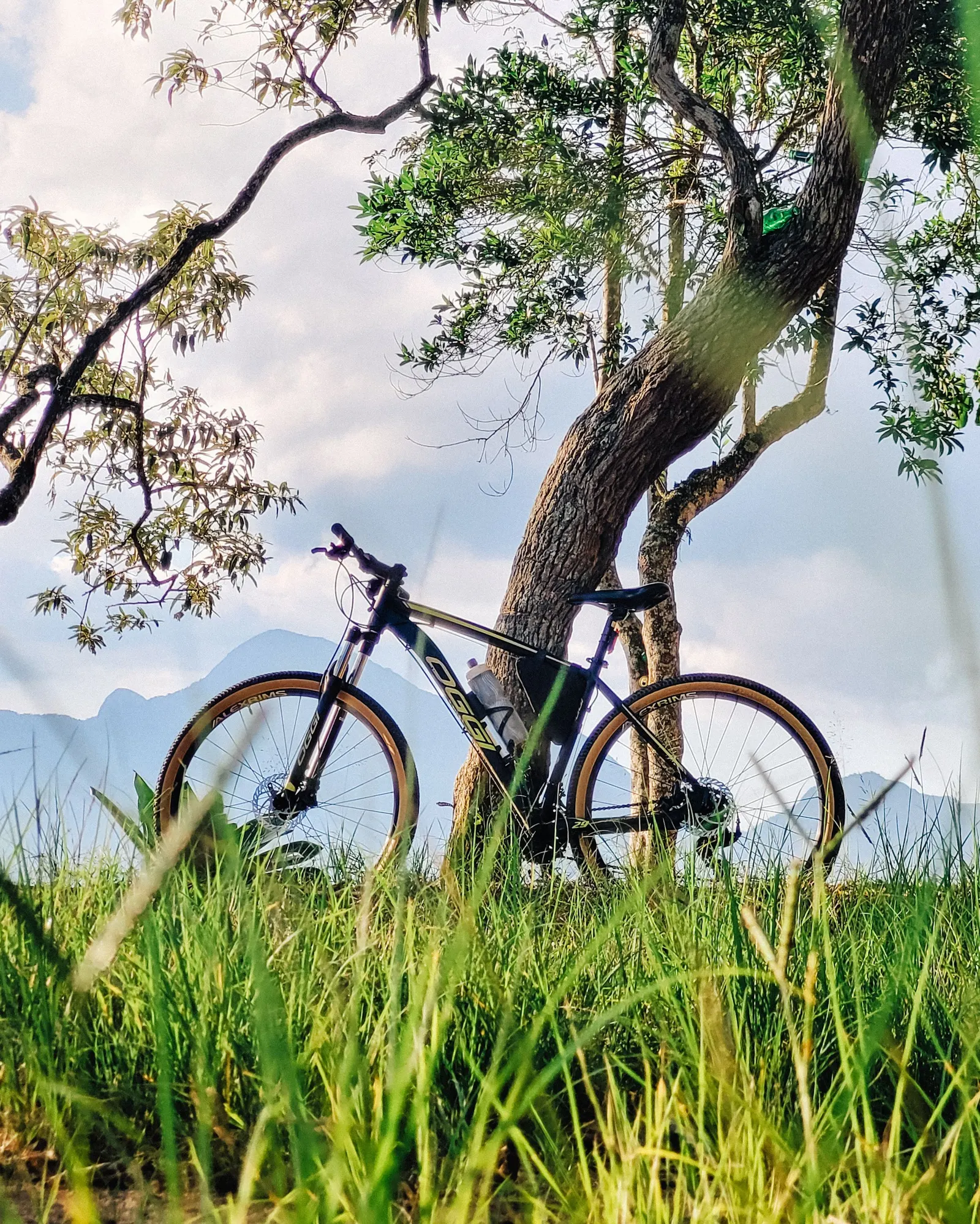 Bike with mountains in the background